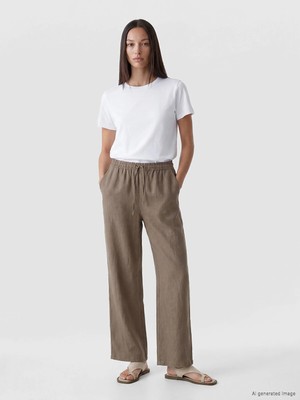 Lc Waikiki Yeni Sezon Beli Lastikli %100 Keten Kadın Pantolon
