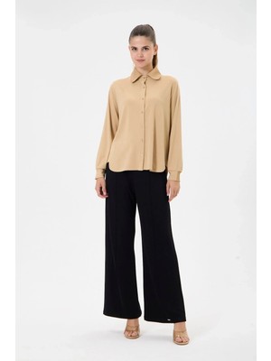 Invee Modal Penye Kısa Gömlek Camel 7253