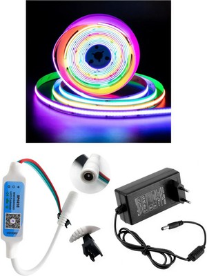 Powerr Led Aydınlatma 5 Metre 12V 12MM Iç Mekan 720 Pixel Cob Ledli SP621 Bluetooth Cep Telefonundan Kumandalı 5A Priz Tipi Plastik Adaptörlü Set