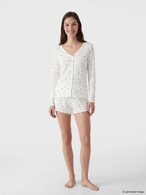 Lc Waikiki Yeni Sezon Kalp Desenli Kadın Şortlu Pijama Takımı