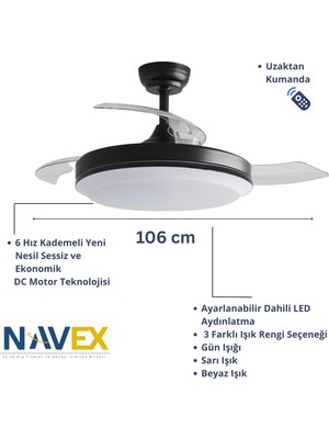 Navex Black  Gizli Kanat Tavan Vantilatörü 106 cm