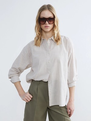 Lc Waikiki Yeni Sezon Çizgili Oversize Poplin Kadın Gömlek