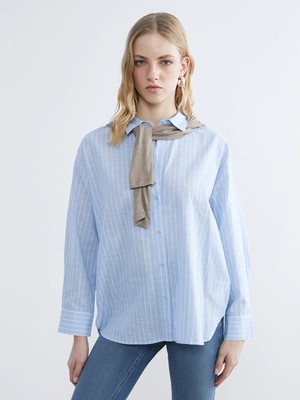 Lc Waikiki Yeni Sezon Çizgili Oversize Poplin Kadın Gömlek