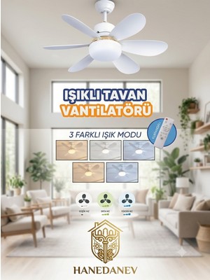 Hanedanev Uzaktan Kumandalı Işıklı Tavan Vantilatörü – 30W Ledli ve 3 Kademeli Akıllı Fan – Sessiz Vantilatör