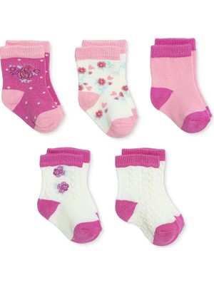 Hellobaby Kız Bebek 5li Soket Çorap Kalp Baskılı