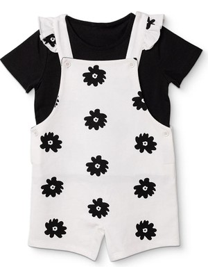Hellobaby Kız Bebek Şort Salopet-Tshirt Çiçek Baskılı Düğmeli Bisiklet Yaka Short Sleeve Reçme