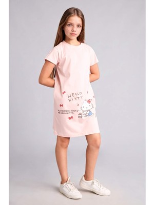 DeFacto %100 Pamuk Hello Kitty Lisanslı Kısa Kollu Açık Pembe Gecelik Kız Çocuk H5516A826SM