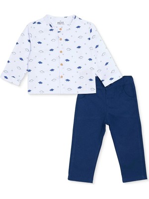 Hellobaby Erkek Bebek Dinozor Baskılı Düğmeli Gömlek Yaka Long Sleeve Reçme