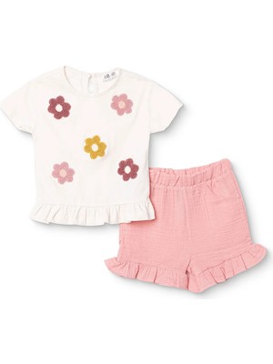 Hellobaby Kız Bebek Bluz-Şort Çiçek Baskılı Bisiklet Yaka Kısa Kol Reçme