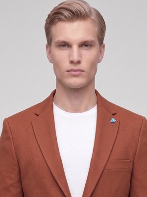 Plus Scorpion Kiremit Erkek Slim Fit Blazer Ceket – Şık, Modern, Günlük ve Ofis Kombinlerine Uygun Tek Düğmeli Erkek Ceketi