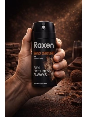 Raxen Erkek Deodorant Spreyi - Chocolate Serisi - 150ML - Etkili Ter Kokusu Önleyici - Alüminyumsuz ve Leke Bırakmayan Formül - Gün Boyu Ferahlık Veren Erkek Vücut Spreyi