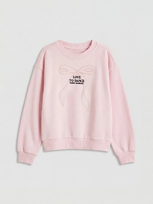 Lc Waikiki Yeni Sezon Bisiklet Yaka Nakışlı Kız Çocuk Sweatshirt