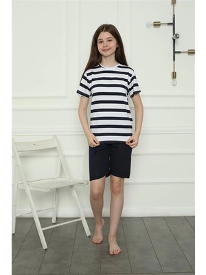 İlkyaz Fashion Kız Çocuk Penye Şortlu Pijama Takım Lacivert