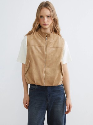 Lc Waikiki Yeni Sezon Dik Yaka Oversize Kadın Süet Görünümlü Yelek