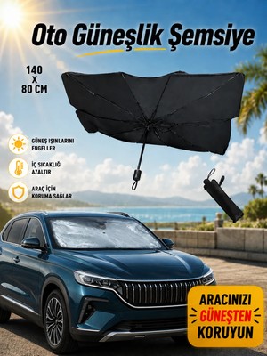 Ufak Tefek Şeyler Togg T10X V2 Rwd Uzun Menzil 2025 Ön Cam Güneşliği Şemsiye Tipi Gümüş - Siyah Renk UV Koruma
