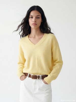 Lc Waikiki Yeni Sezon V Yaka Oversize Kadın Triko Kazak