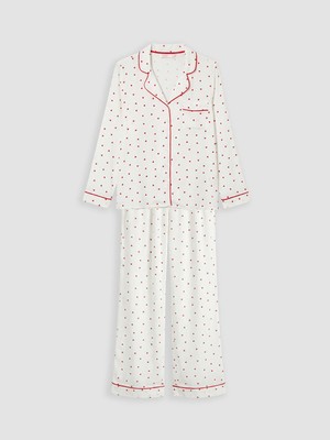Lc Waikiki Yeni Sezon Gömlek Yaka Kalp Desenli Kadın Pijama Takım