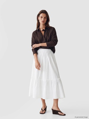 Lc Waikiki Yeni Sezon Beli Fermuarlı Poplin Kloş Etek