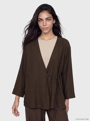 Lc Waikiki Yeni Sezon Kruvaze Yaka Dokulu Modal Karışımlı Kadın Kimono