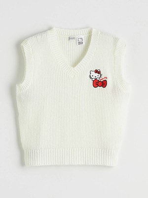 Lc Waikiki Yeni Sezon V Yaka Hello Kitty Nakışlı Kız Çocuk Triko Süveter