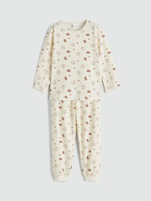 Lc Waikiki Yeni Sezon Bisiklet Yaka Baskılı Kız Çocuk Pijama Takımı