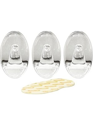 61318 3pc Transparent Removable Adhesive Hook, Black