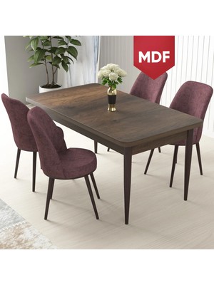 Canisa Concept Nil Serisi MDF Barok Ahşap Desenli Yemek Masası Mutfak Masa Takımı+4 Adet Sandalye