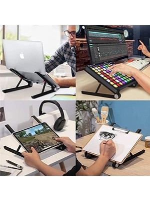 X1 Laptop Sehpası, Katlanabilir, Tablet Sehpası, Alüminyum Alaşım, Online Sınıf Çalışması, Duruşu Iyileştirme, Isı Dağılımı, iPad ve 10-15,6 Inç Olan Tüm Cihazlar ile Uyumlu. Siyah