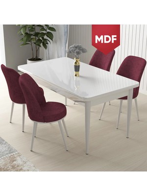Canisa Concept Nil Serisi MDF Beyaz Yemek Masası Mutfak Masa Takımı + 4 Adet Sandalye