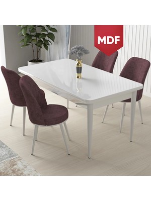 Canisa Concept Nil Serisi MDF Beyaz Yemek Masası Mutfak Masa Takımı + 4 Adet Sandalye