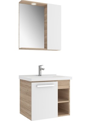 Kale Mare 65 Cm Beyaz-Meşe Banyo Dolabı Takımı