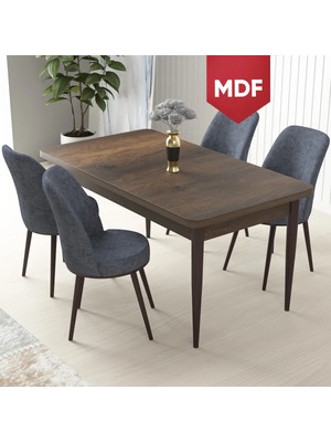 Canisa Concept Nil Serisi MDF 70 x 110 cm Sabit Barok Ahşap Desen Mutfak Masa Takımı+4 Adet Sandalye