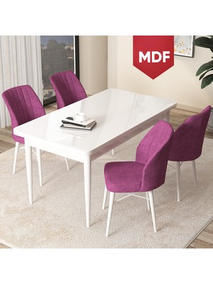 Canisa Concept Arp Serisi MDF Beyaz Masa 70 x 110 cm Sabit Mutfak Masası Takımı 4 Sandalye