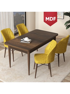 Canisa Concept Arp Serisi, MDF Barok Ahşap Desen 70 x 110 cm  Sabit Mutfak Masası Takımı, 4 Sandalye