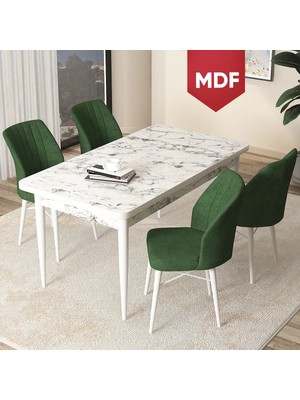 Canisa Concept Arp Serisi,MDF Beyaz Mermer Desen Masa 70X110  Sabit Yemek Masası Takımı, 4 Sandalye