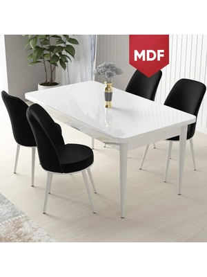 Canisa Concept Nil Serisi, MDF Beyaz Masa 70X110  Sabit Yemek Masası Takımı, 4 Sandalye