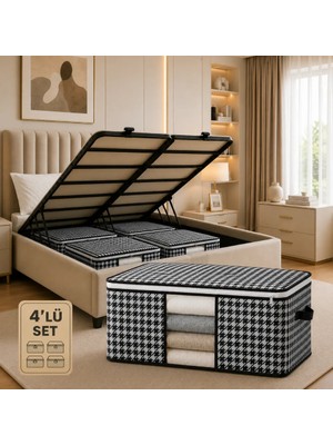 Formeya Baza ve Yatak Altı Uyumlu 4 Adet Lüks Pencereli Dolap Düzenleyici Hurç Baza Altı Hurç 64  x  45  x  22 cm
