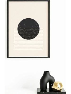 Huhuli Doğal Ahşap Çerçeveli Geometrik Desenli Tablo - Minimal | HUHU1427