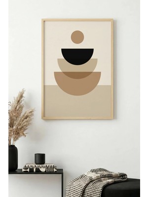 Huhuli Doğal Ahşap Çerçeveli Geometrik Desenli Tablo - Minimal | HUHU1139