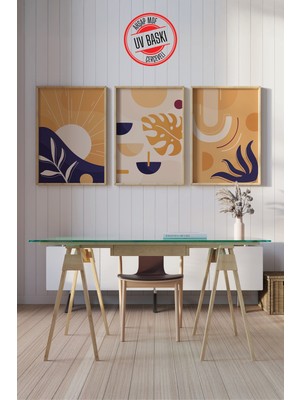Giftcrea Dekoratif 3’lü Ahşap Tablo Seti | Uv Baskı Çerçeveli Duvar Tablosu V29