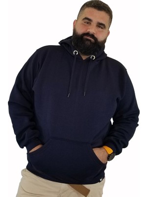 Xanimal Kapüşonlu Büyük Beden Erkek Sweatshirt Lacivert Uzun Kol %100 Pamuklu Rahat Tasarım