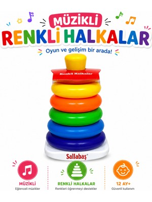 Sallabaş Müzikli Renkli Halkalar Eğitici Bebek Oyuncağı 12 Ay+