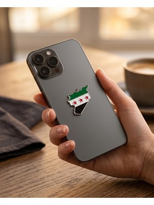 Zaytoon Suriye Haritası Içinde Bayrağı Telefon Sticker – 3D Metal Tasarım, Premium Kalite Arka Süs A300128