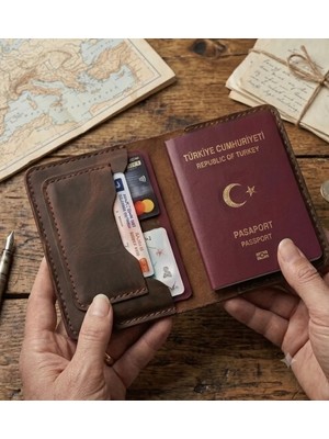 Parla Leather  Pasaport Cüzdan V3 El Yapımı Hakiki Gerçek Deri Pasaport Kılıfı Cüzdan Kartlık Kadın Erkek