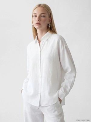 Lc Waikiki Yeni Sezon Oversize Kadın %100 Keten Gömlek