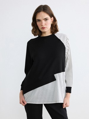 Lc Waikiki Yeni Sezon Bisiklet Yaka Çizgili Kadın Sweatshirt Tunik