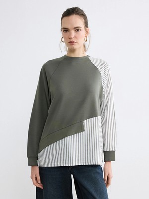 Lc Waikiki Yeni Sezon Bisiklet Yaka Çizgili Kadın Sweatshirt Tunik