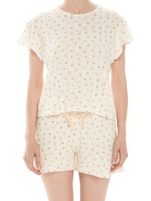 Relax Mode Kadın Bej %100 Pamuk Ip Askılı Şortlu Pijama Takım - 1855-8R
