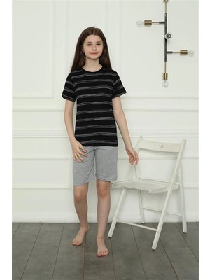 MiraLive Kız Çocuk Penye Şortlu Pijama Takım Siyah