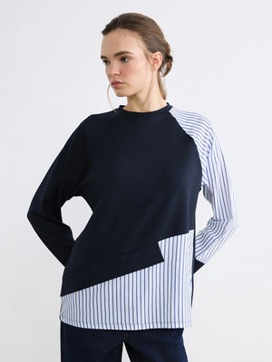 Lc Waikiki Yeni Sezon Bisiklet Yaka Çizgili Kadın Sweatshirt Tunik